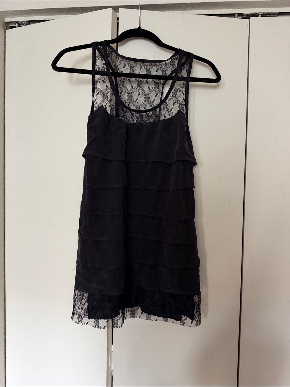 Bailey 44 Black Lace Tiered Sleeveless Camisole Dress